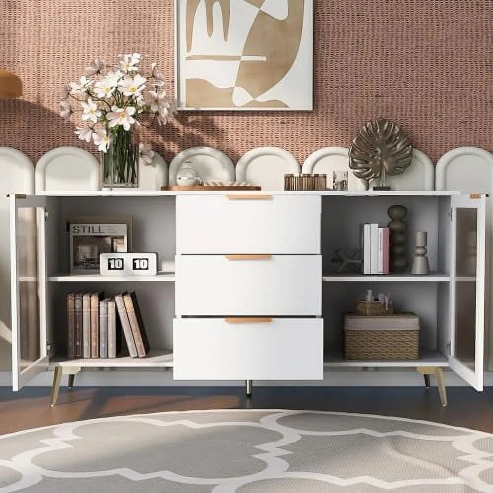 63" Sideboard Cabinet with 2 Rattan Doors and 3 Drawers A65579
