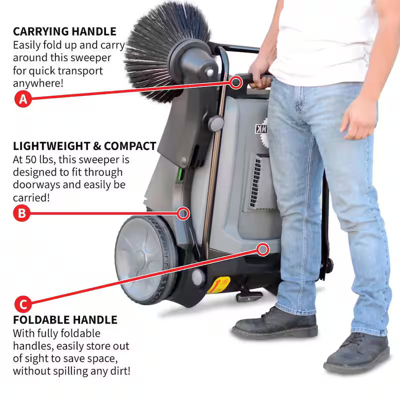 38 in. Walk Behind Push Sweeper with Triple Power Brooms S84224