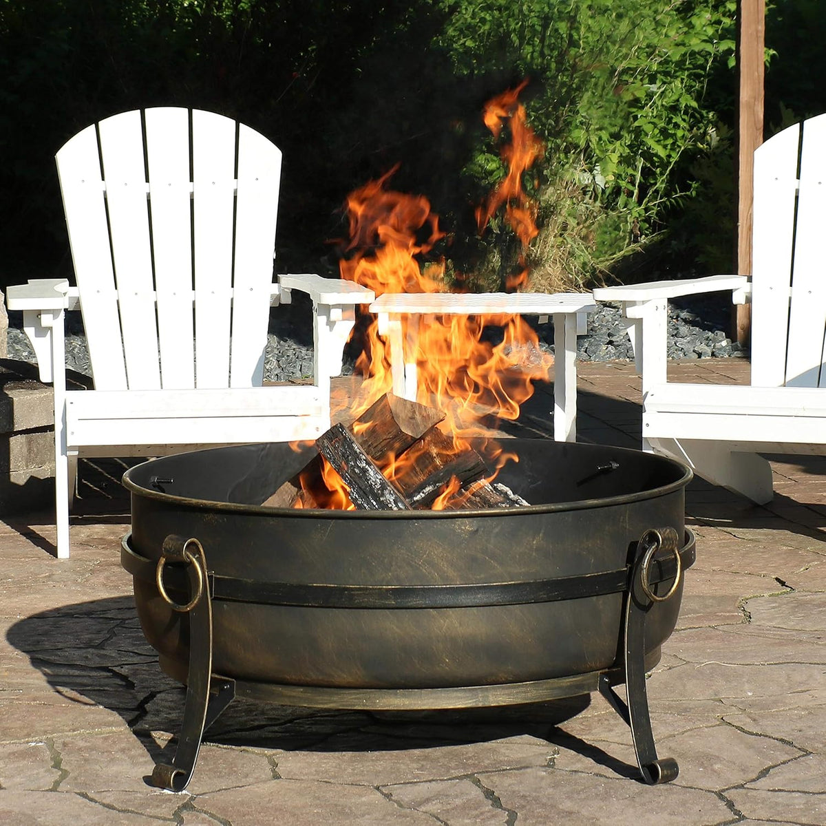 34 Inch Wood Burning Outdoor Fire Pit with Spark Screen and Poker B59114