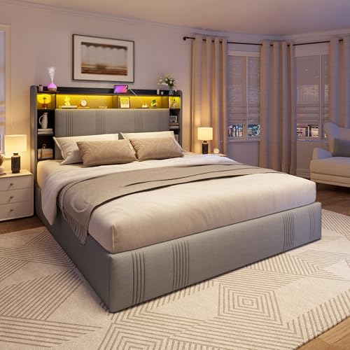 King Size Upholstered Platform Bed Frame with 4 Storage Drawers W65390