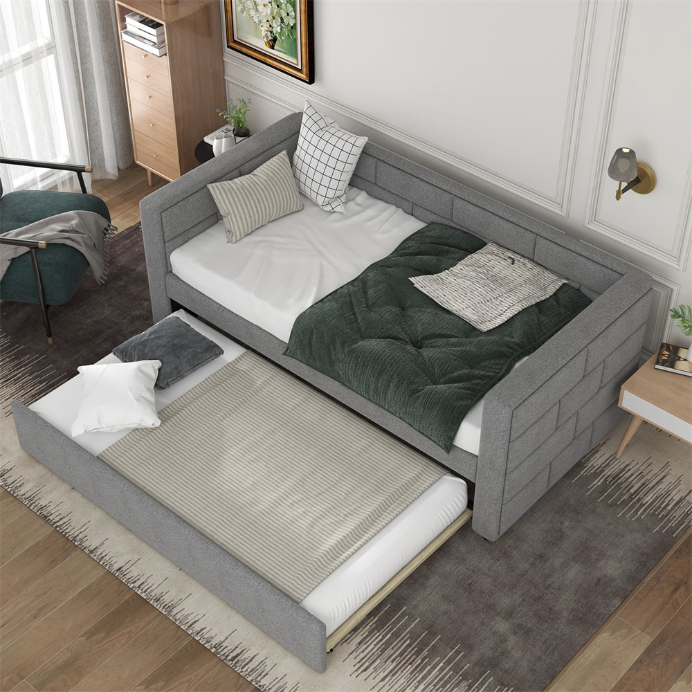 Gray Twin Upholstered Daybed with Trundle and Storage Drawers X820463