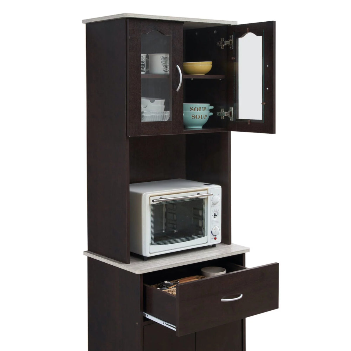 4-Door 1-Drawer Kitchen China Cabinet in Chocolate Wood G8277