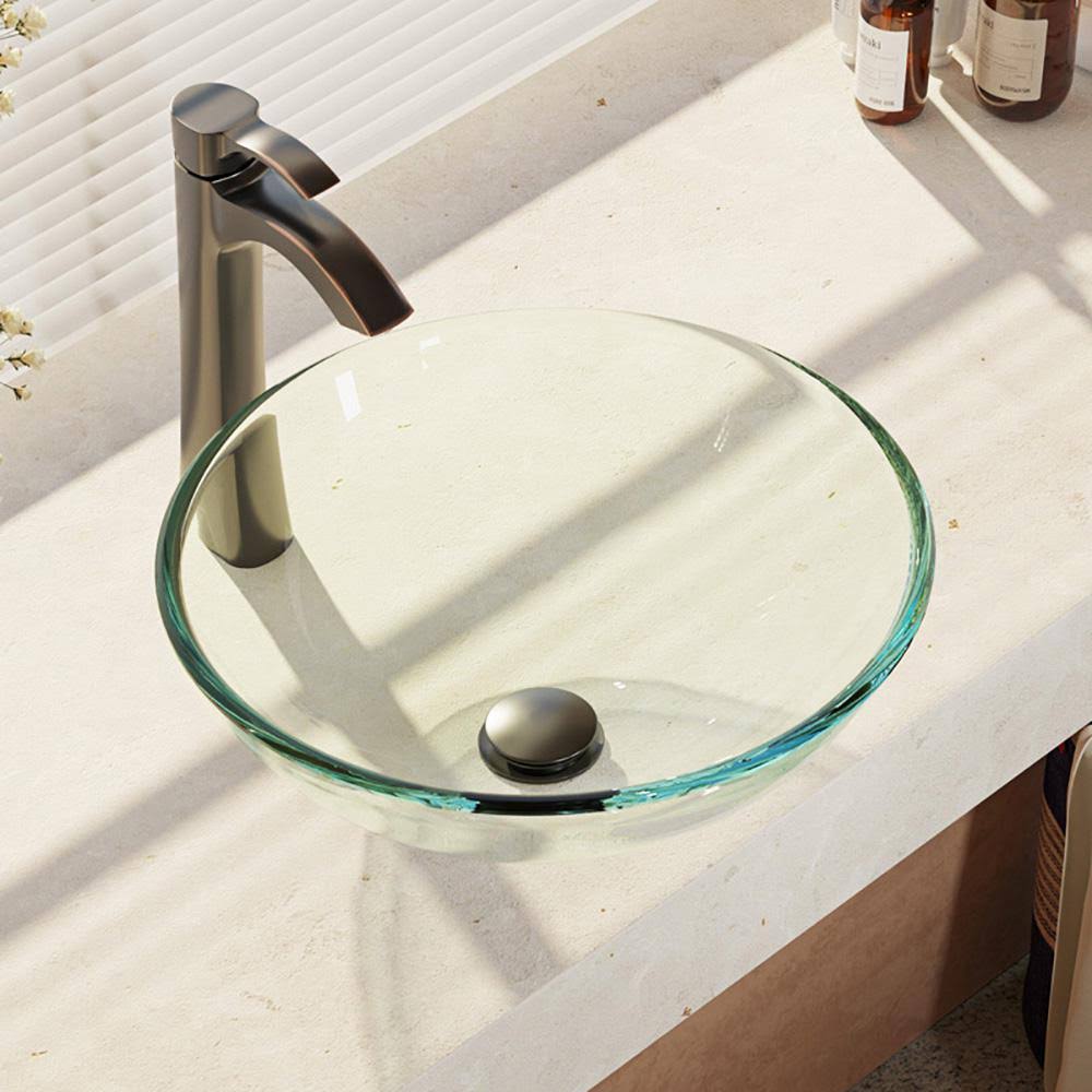 Glass Vessel Bathroom Sink with Vessel Faucet F559