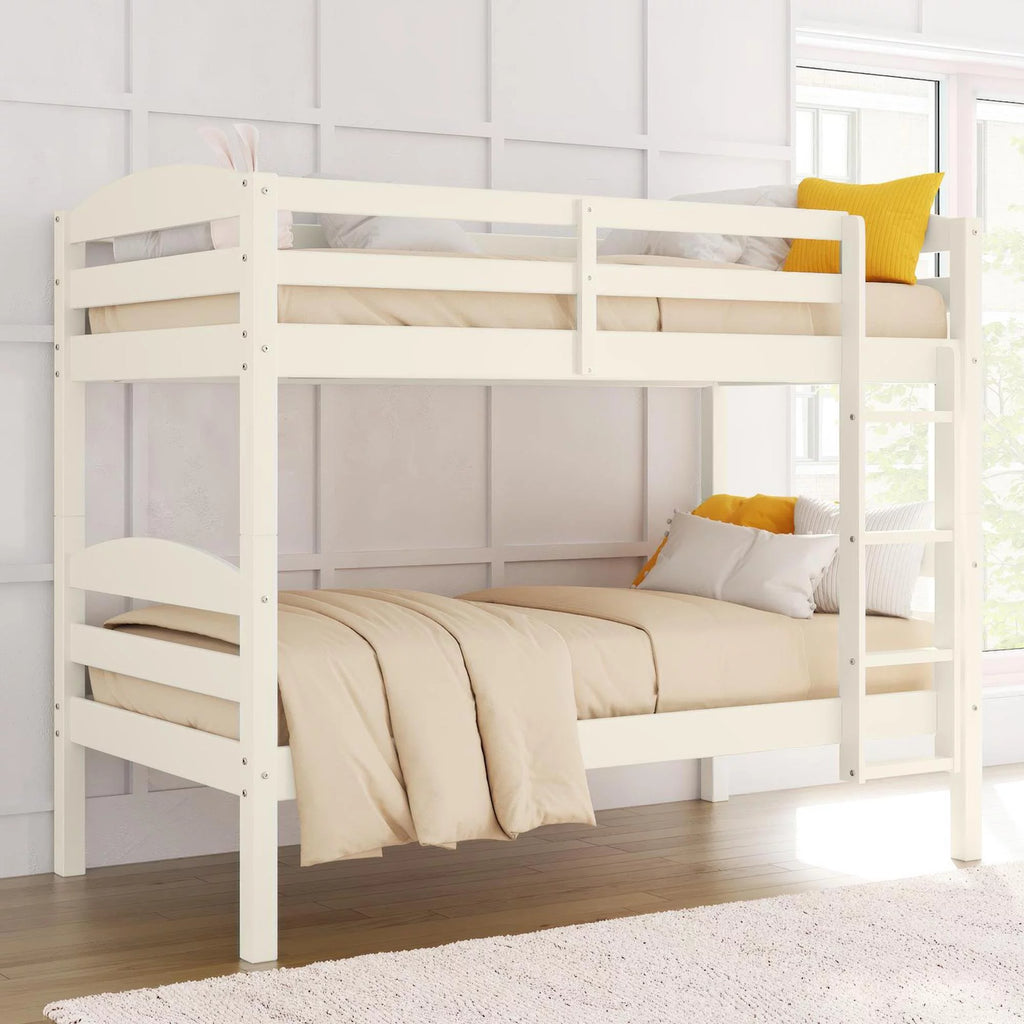 White Solid Wood Twin-over-Twin Convertible Bunk Bed J6407