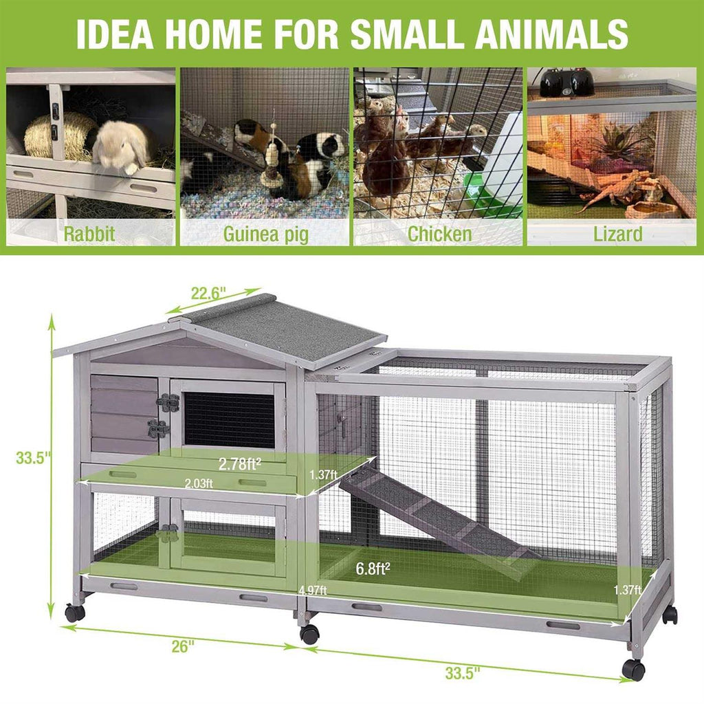 Outdoor Rabbit Hutch on Wheels with Run A87046