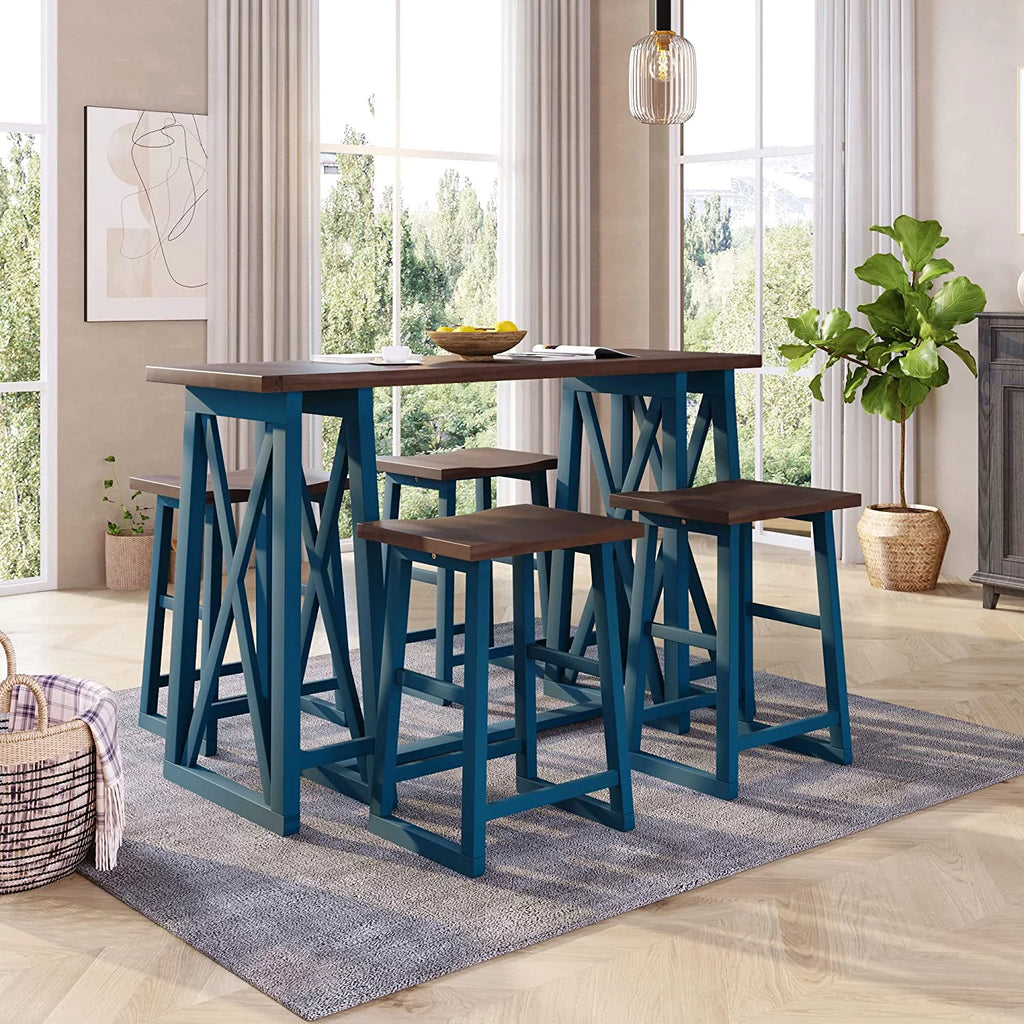 3 Piece Counter Height Table with Storage Cabinet Shelves and 2 Chairs C745