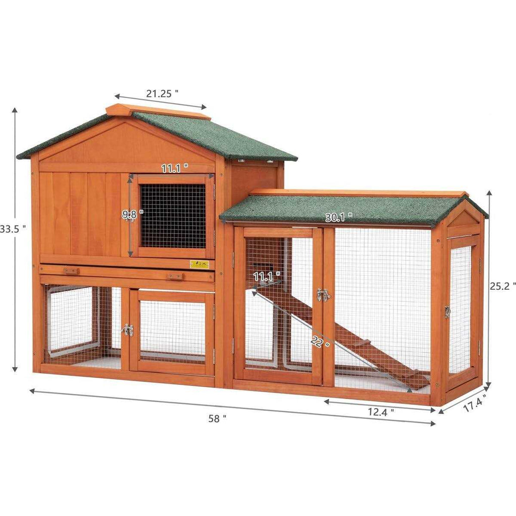 2-Tier Outdoor Wooden Rabbit Hutch with Ramp N7468
