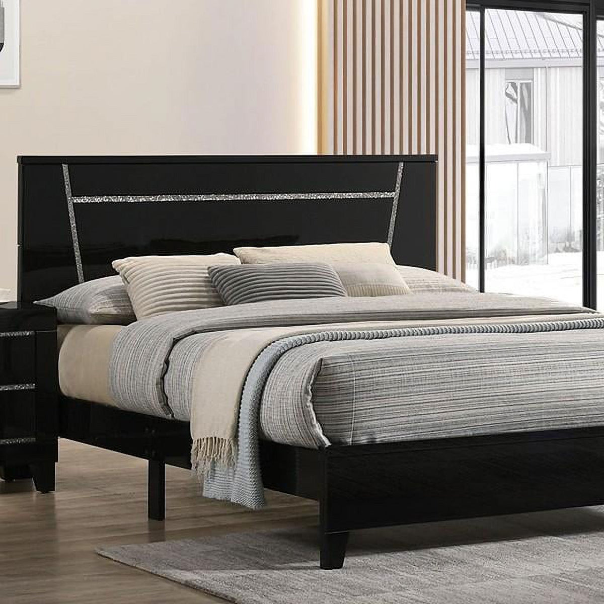 Black 5pcs Queen Solid Wood Bedroom Set O85946