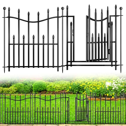 No Dig Decorative Garden Fence, 40in(H)×17.6ft(L) Heavy-Duty Rustproof Metal Panels H281325