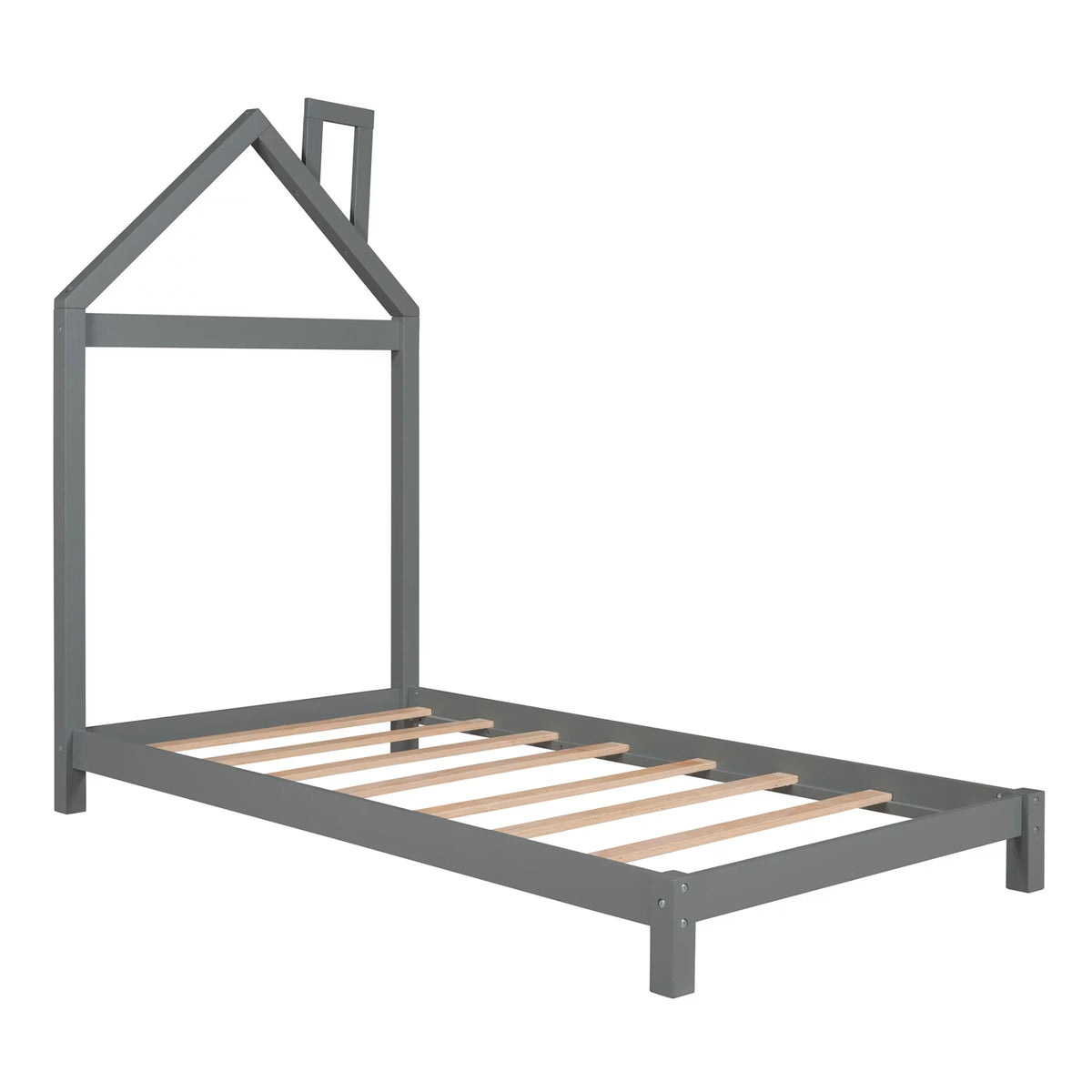 Twin Size Kids Bed with House-Shaped Headboard T23357