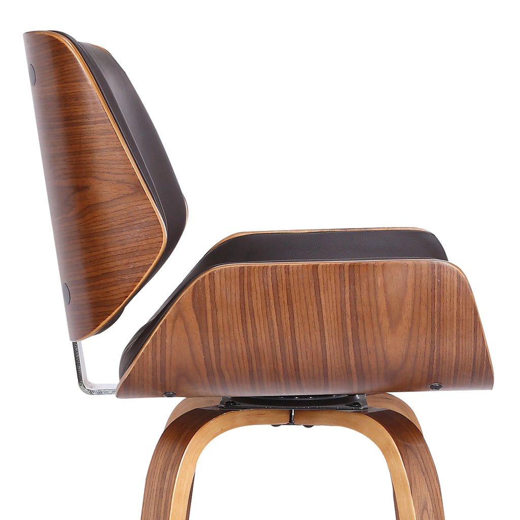 30" Swivel Bar Height Barstool in Brown Faux Leather O781