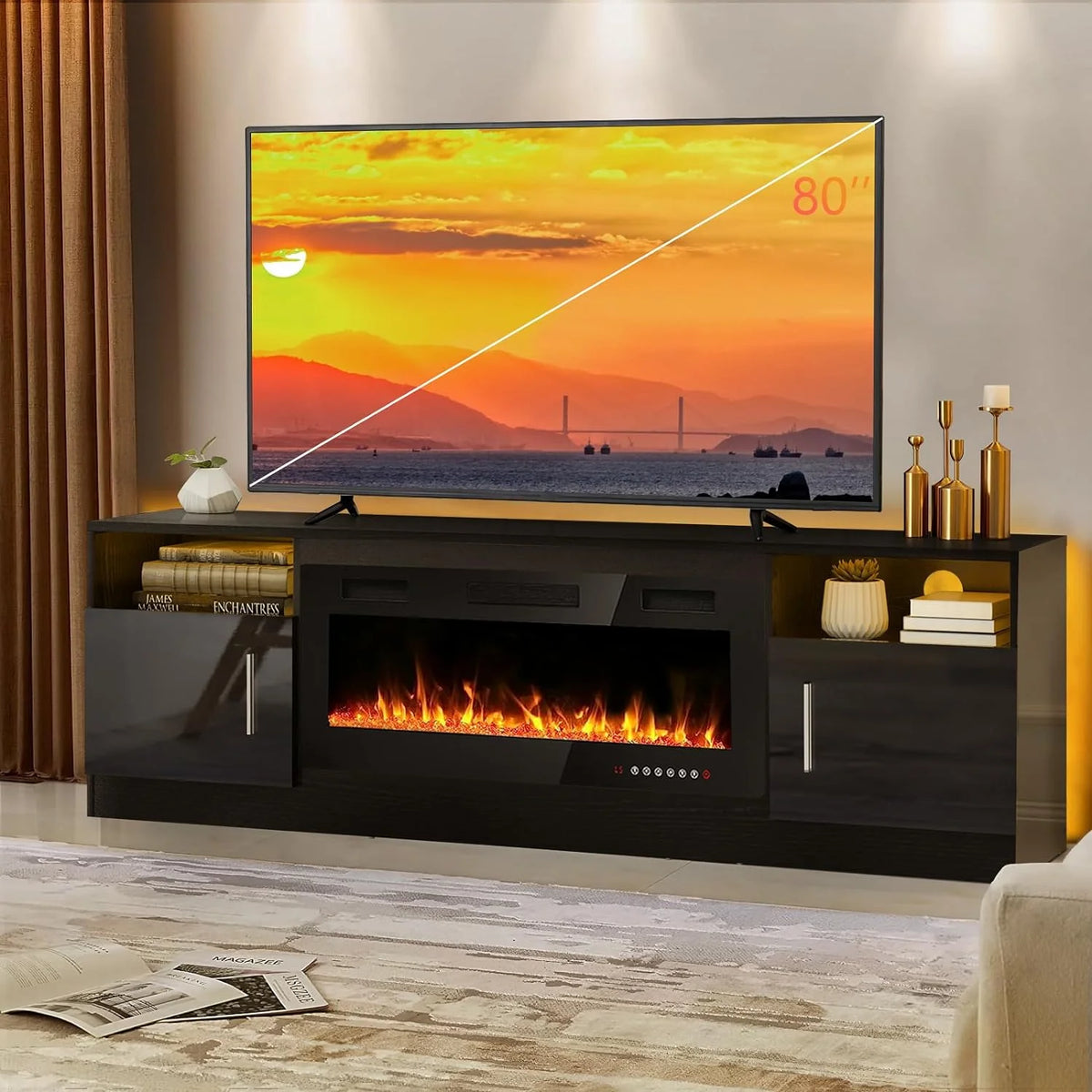 36 inch Fireplace TV Stand with LED Light and Storage Y764138