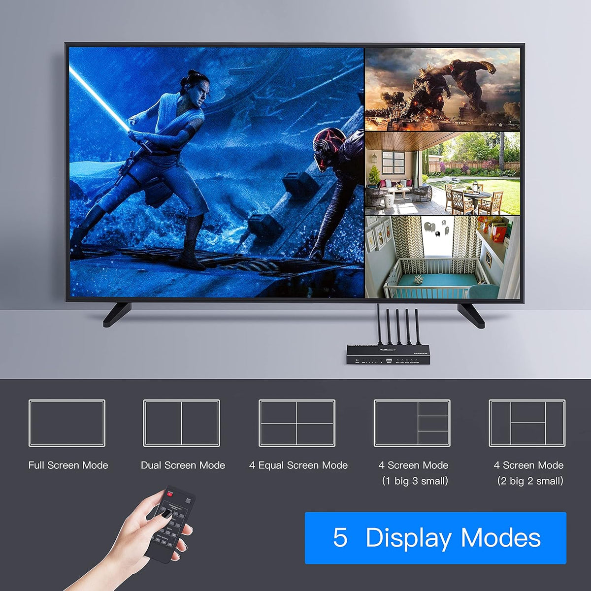HDMI Multiviewer Switch 4x1, 4 in 1 Out with Loop, Audio Extractor, 1080p R250