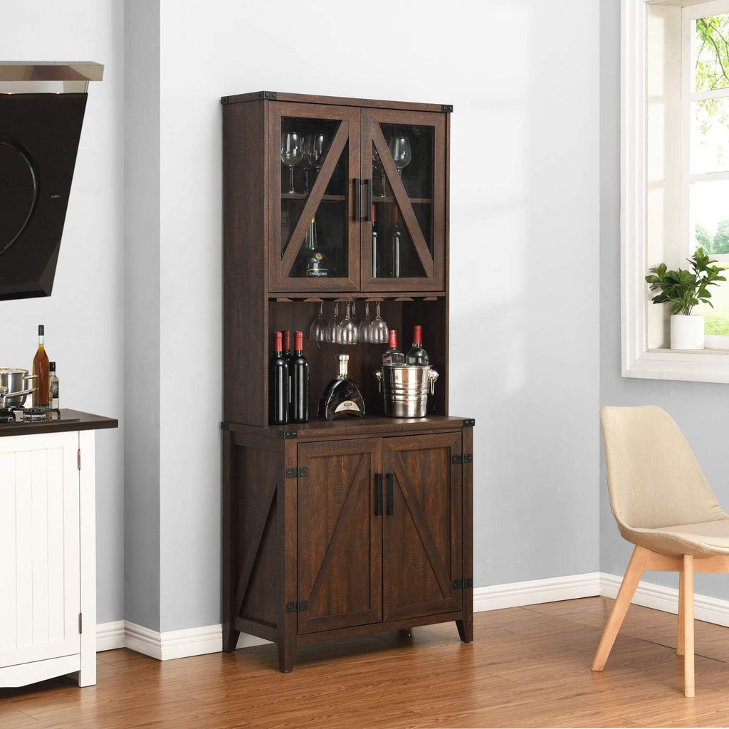 Bar Cabinet with Glass Cabinet and Barn Wood Finish H5057