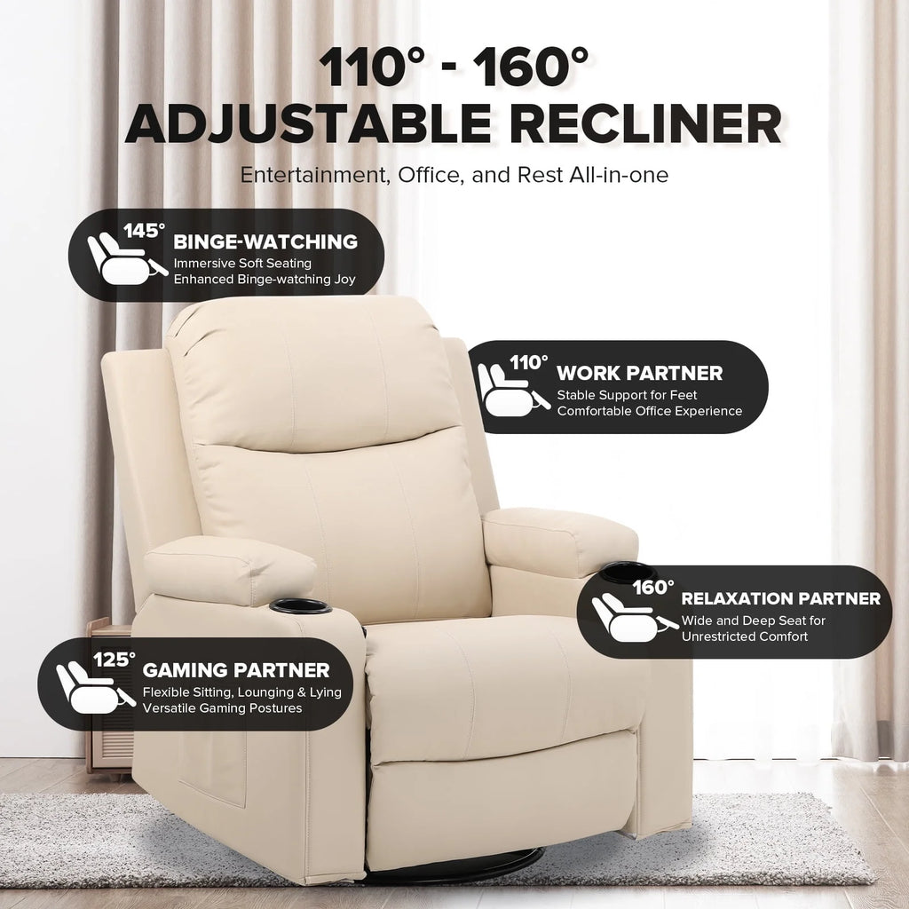 Black PU Leather Swivel Rocker Recliner Chair with Heat and Massage M313972