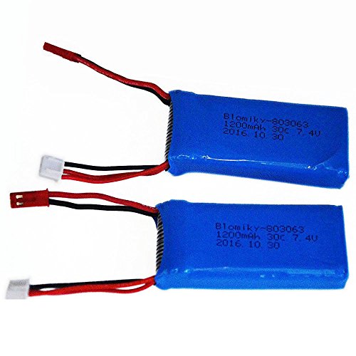 2 Pack 7.4V 1200mAH Lipo Battery Pack with JST Plug and Charger M3833