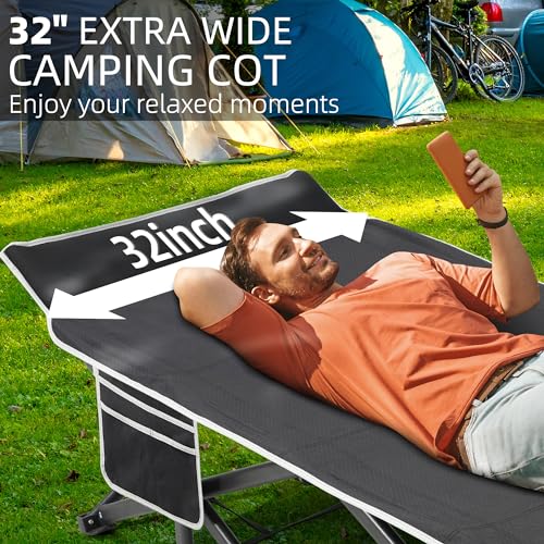 32" Extra Wide Heavy Duty Portable Camping Cot with Thick Mattress L156