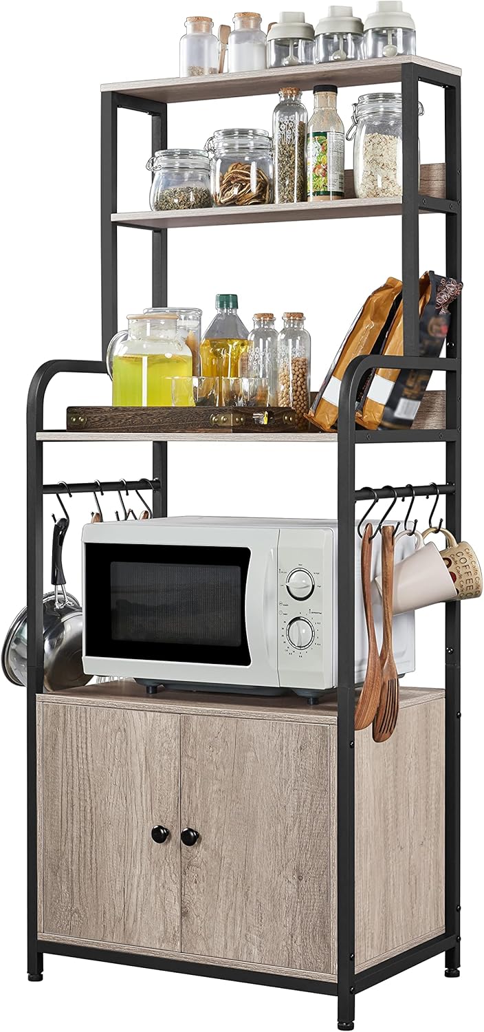 4-Tier Kitchen Bakers Rack with Storage Cabinet and Hutch L9584