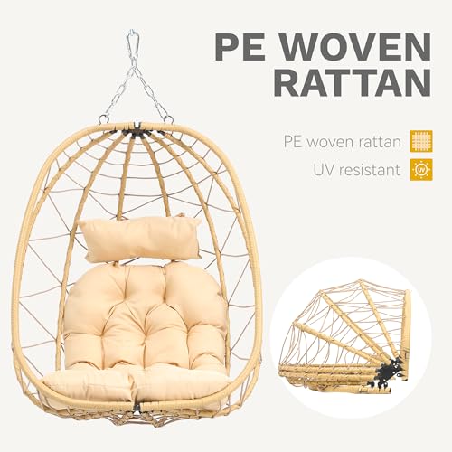 Egg Swing Chair with Stand Wicker Egg Chair with Cushions Beige I3134