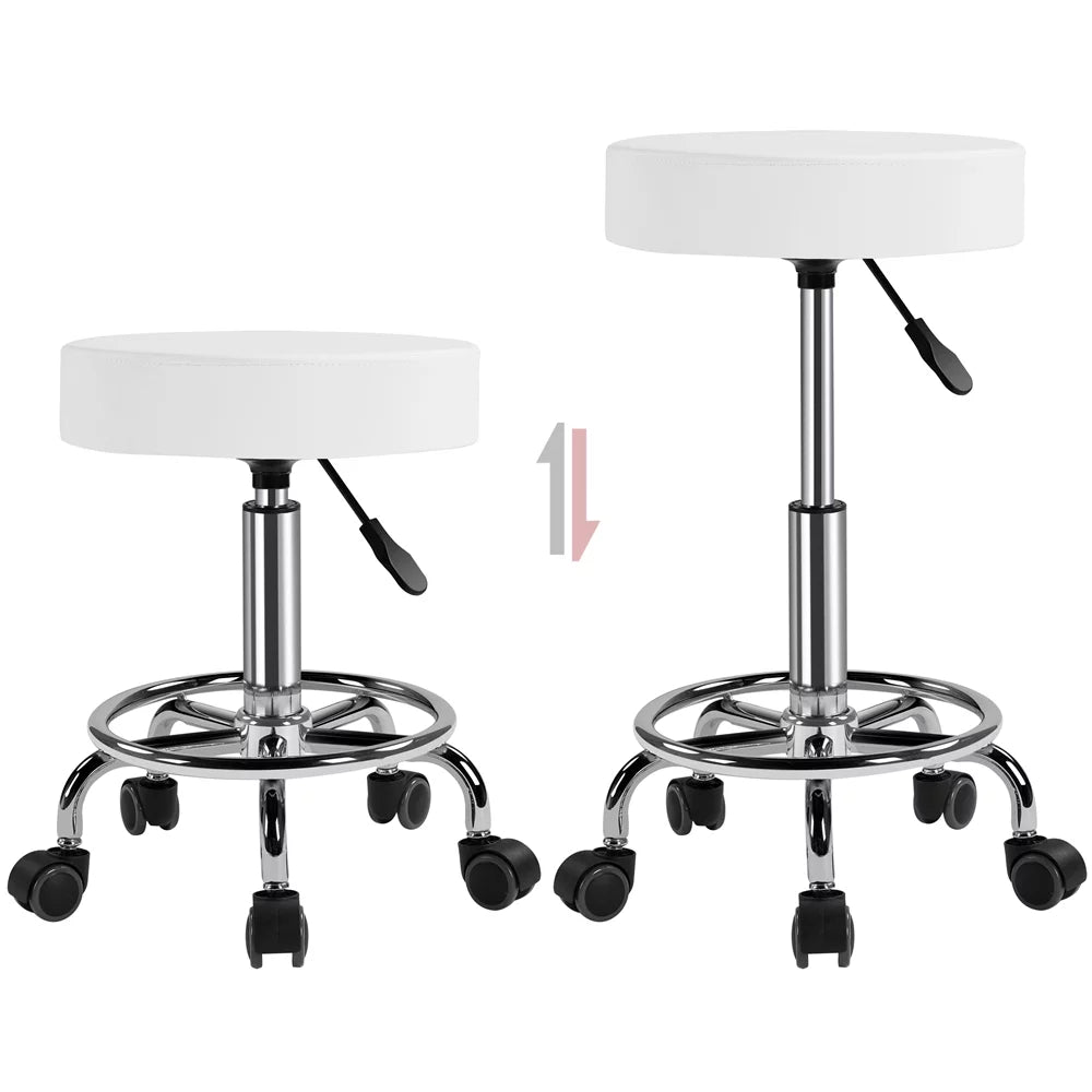 Adjustable Swivel White Leather Stool C216868