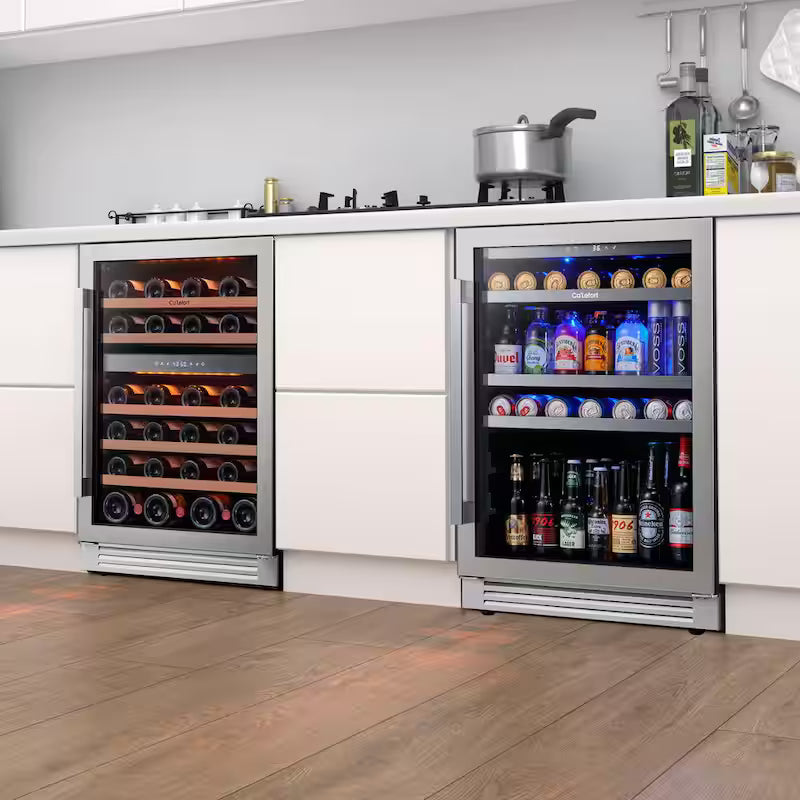 46-Wine Bottles and 220-Cans Beverage and Wine Cooler Side-by-Side Refrigerator in Black L21803