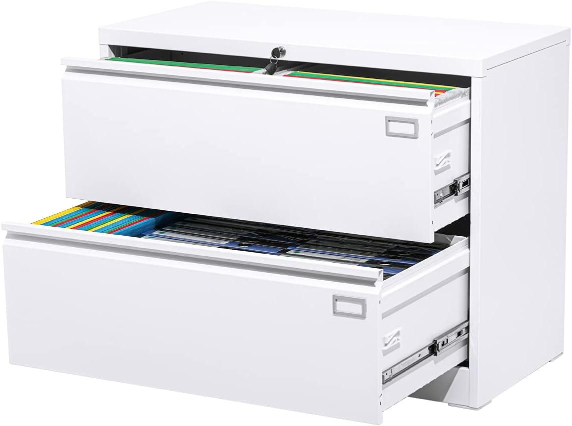 White 4 Drawer Metal Lateral File Cabinet with Lock P170461