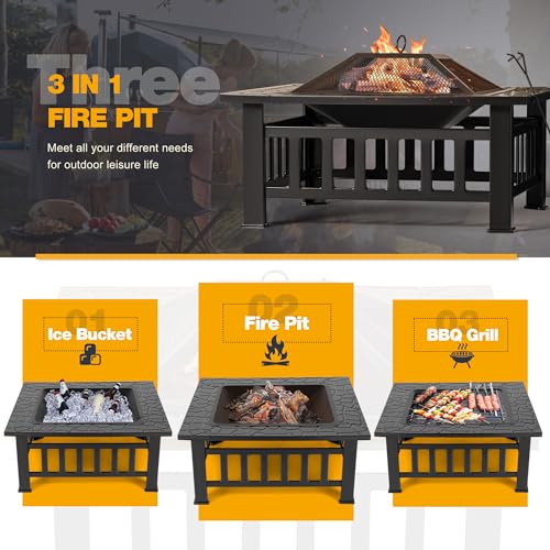 32 Inch Metal Fire Pit with Waterproof Cover H509002