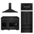 48 In. Gas Range, Refrigerator, Range Hood, Microwave Drawer in Black Stainless Steel R850