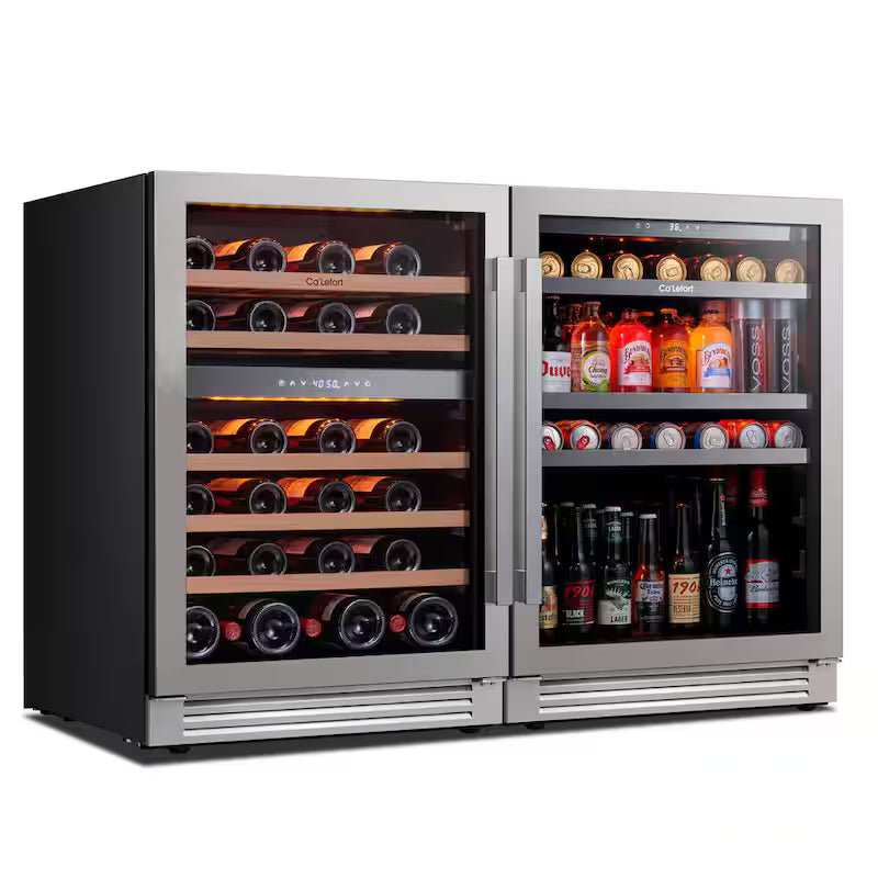 46-Wine Bottles and 220-Cans Beverage and Wine Cooler Side-by-Side Refrigerator in Black L21803