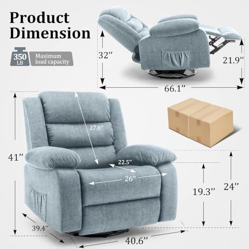 Beige Oversized Swivel Rocking Recliner Chair with Massage and Heat Y3649