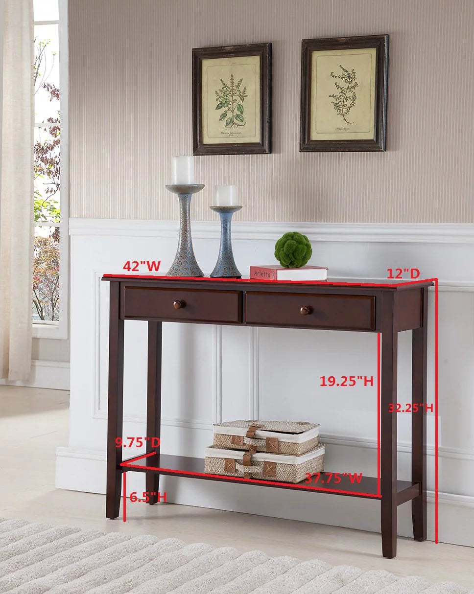 Wood Console Entryway Table with 2 Drawers & Lower Shelf C651107