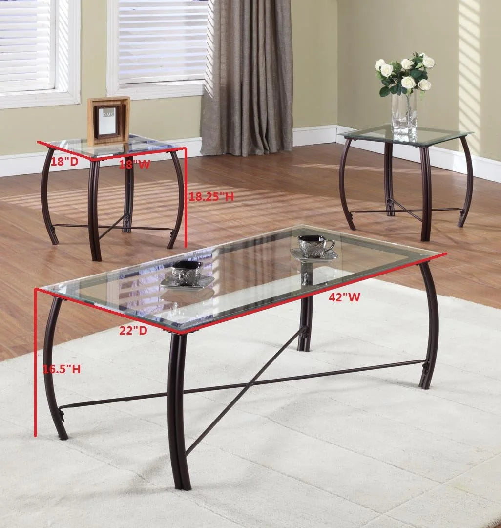 3 Piece Beveled Glass Coffee Table & 2 End Tables Set T30879
