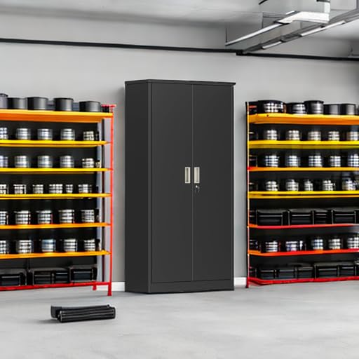 72” Locking Black Metal Storage Cabinet with Doors and 4 Shelves B553124