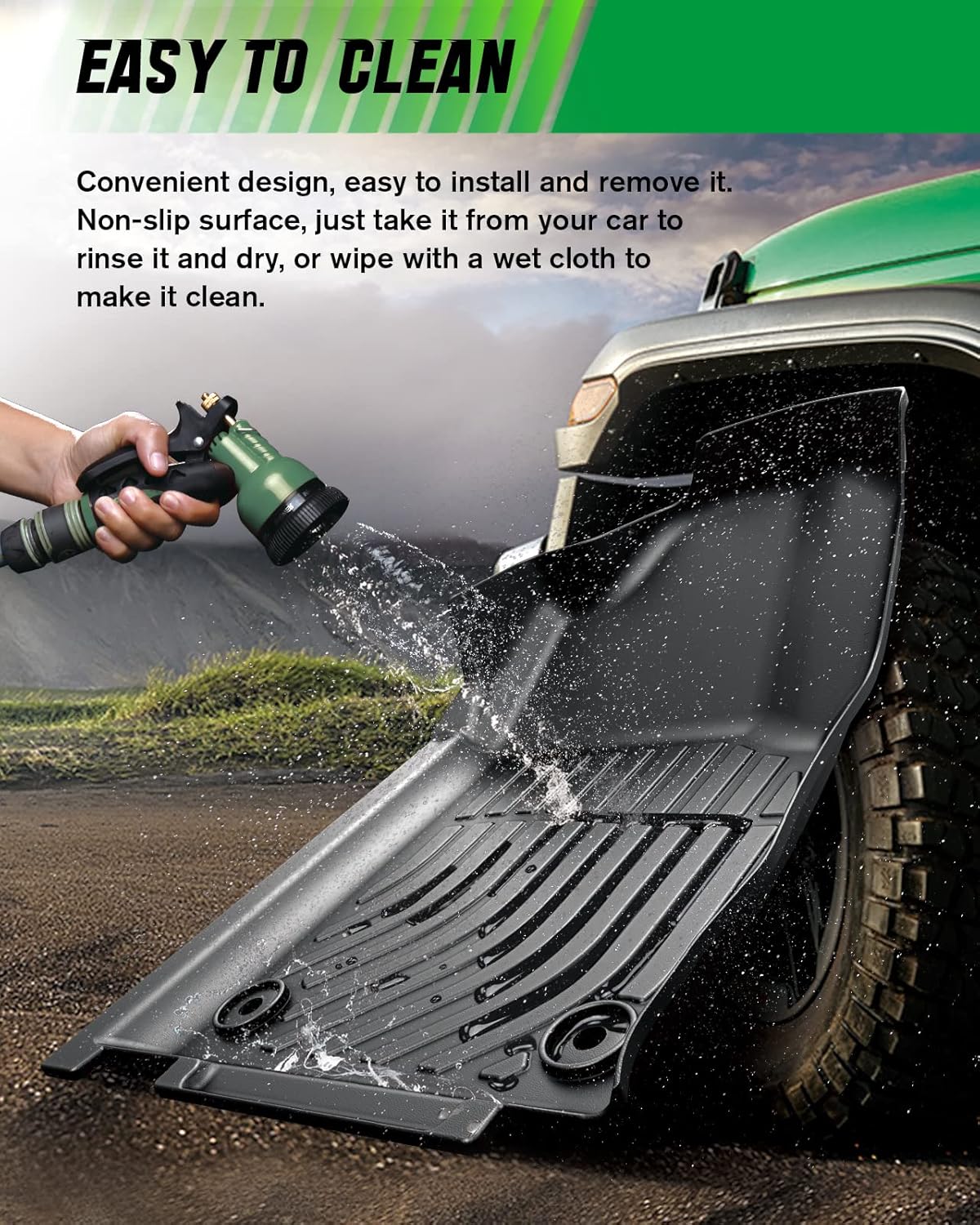 All Weather TPE Black Floor Mats Full Set 1st 2nd 3rd Row I67631