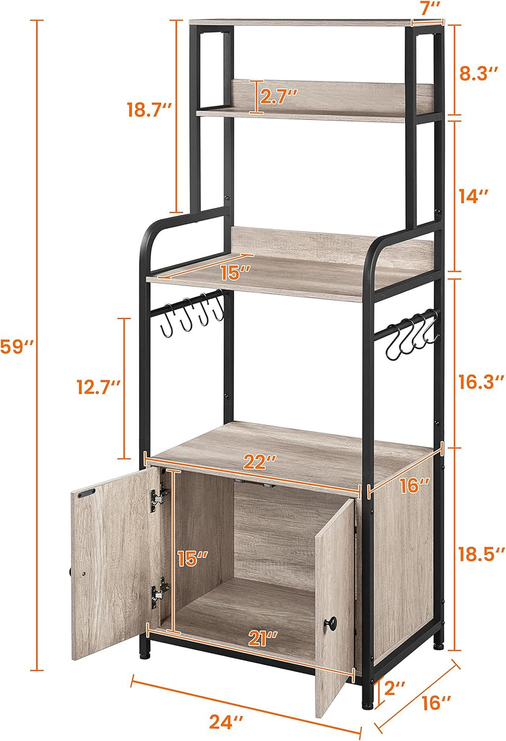 4-Tier Kitchen Bakers Rack with Storage Cabinet and Hutch L9584