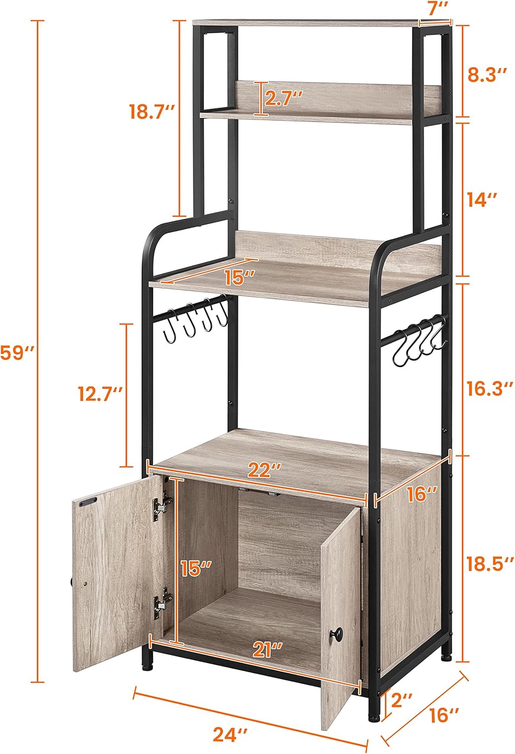 4-Tier Kitchen Bakers Rack with Storage Cabinet and Hutch L9584