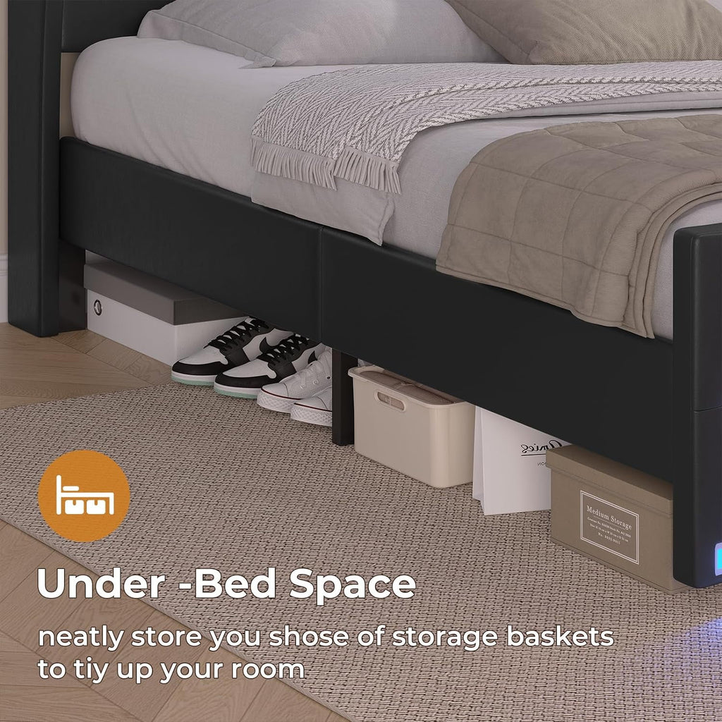 King Size Upholstered Platform Bed Frame with Tall Headboard L369392