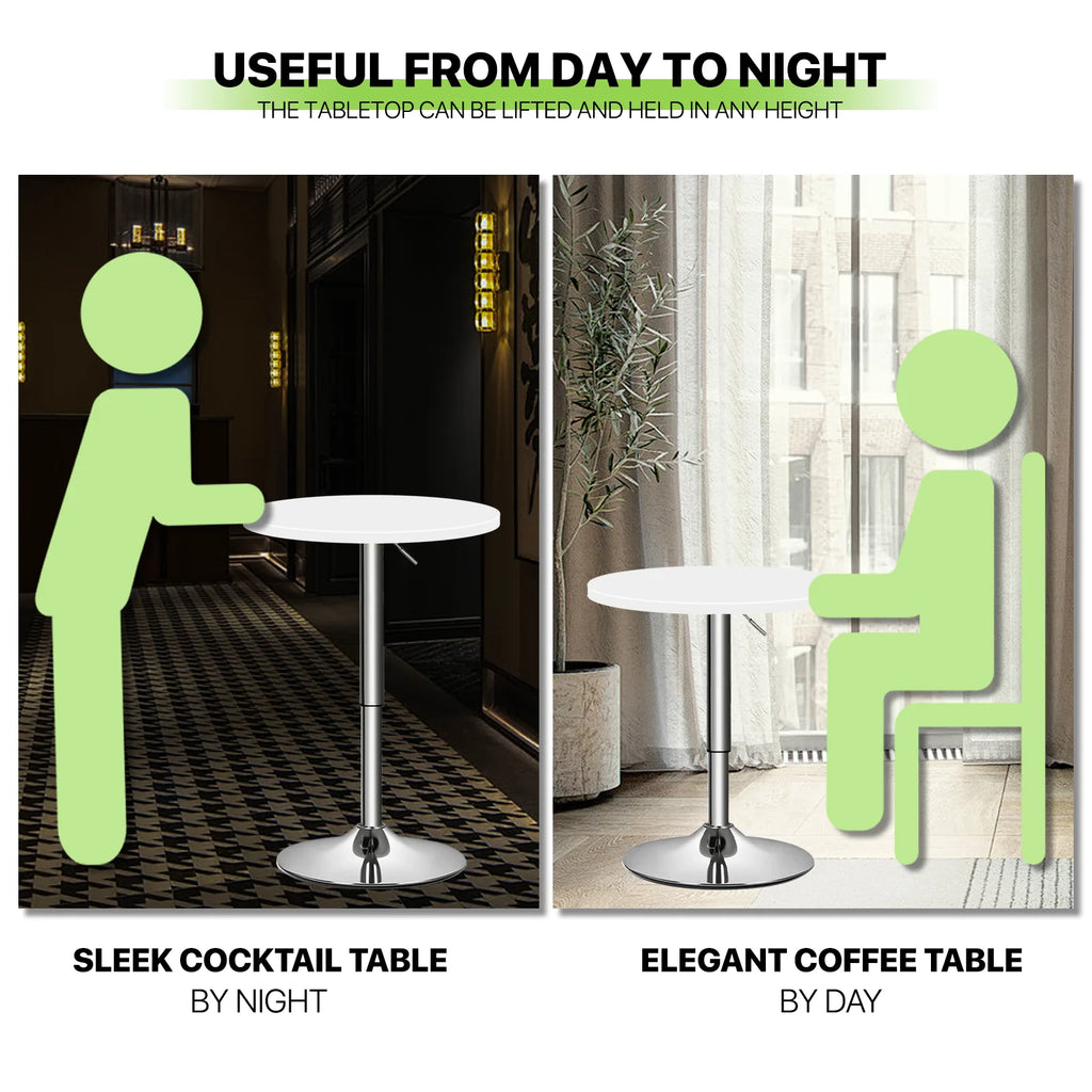 23.6" Round Height-Adjustable Bar Table with Metal Base, White Q518809