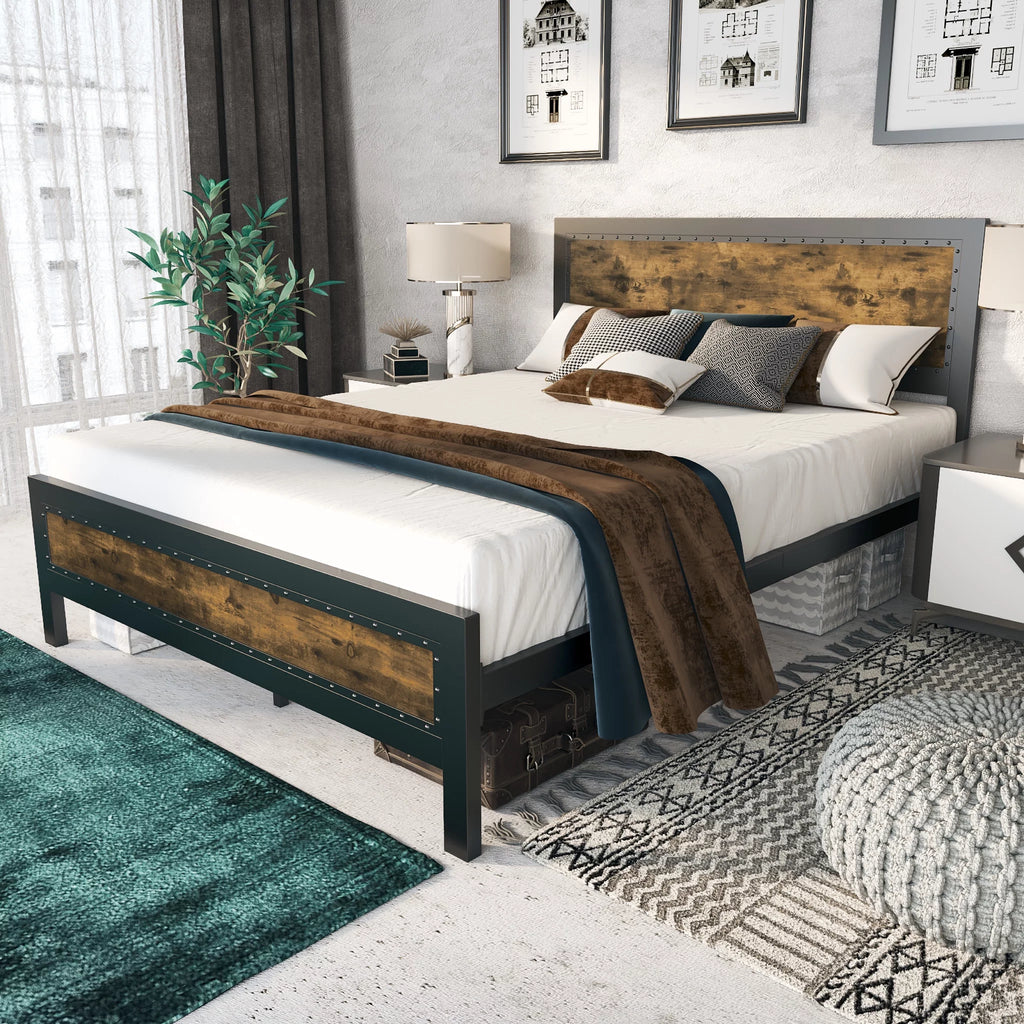 Full Size Heavy Duty Metal Bed Frame with Steel Slats Support E2804