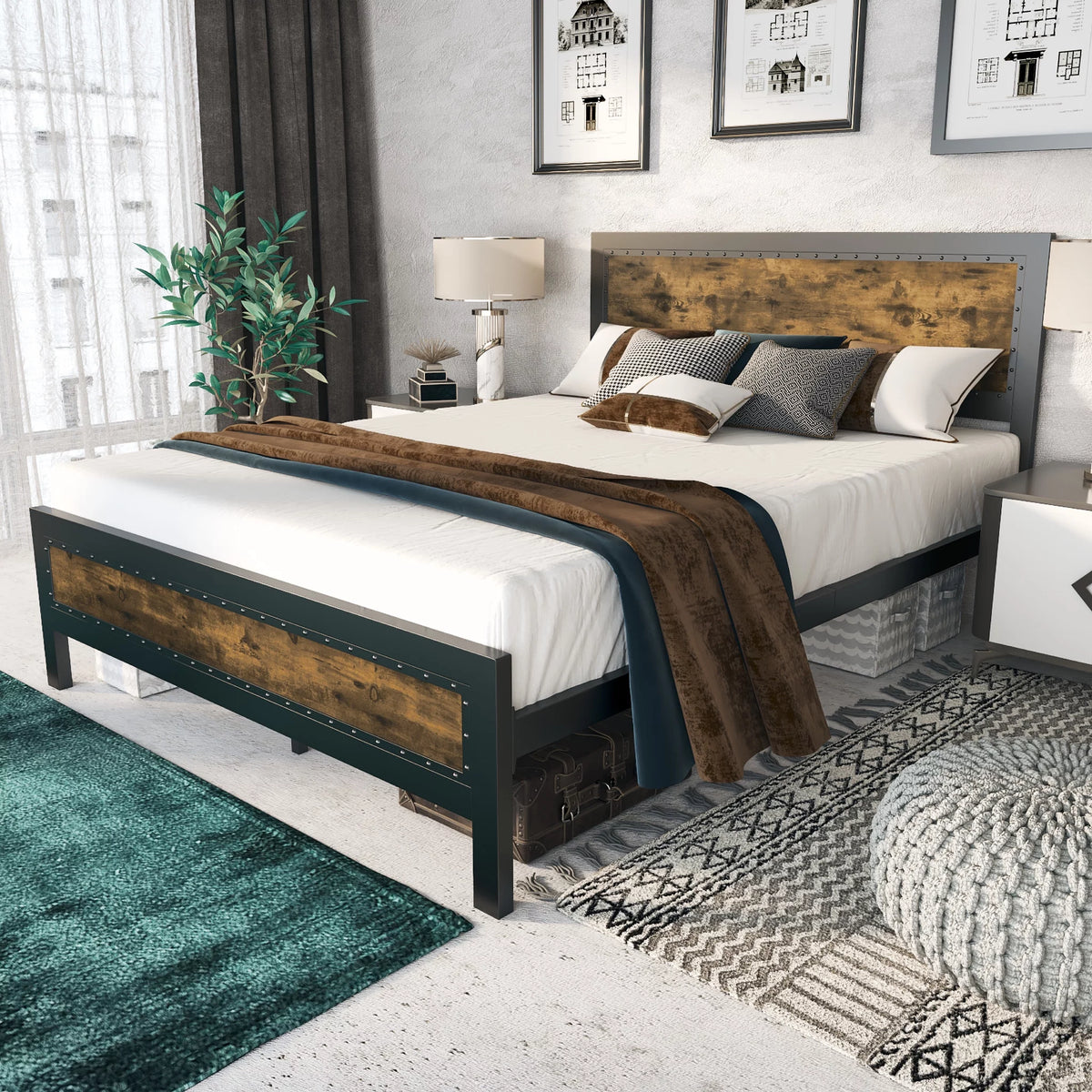 Full Size Heavy Duty Metal Bed Frame with Steel Slats Support E2804