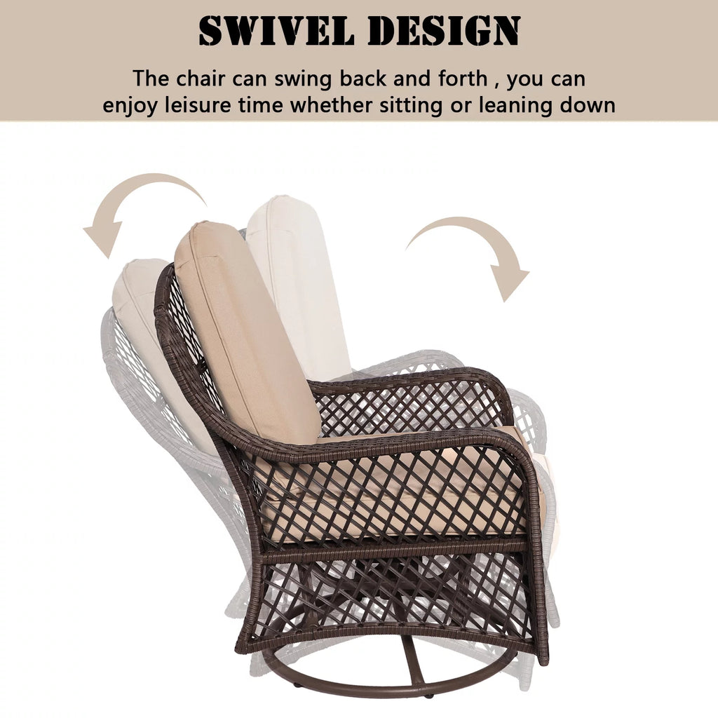 3-Pieces Patio Wicker Furniture Set with Side Table and Cushions J786