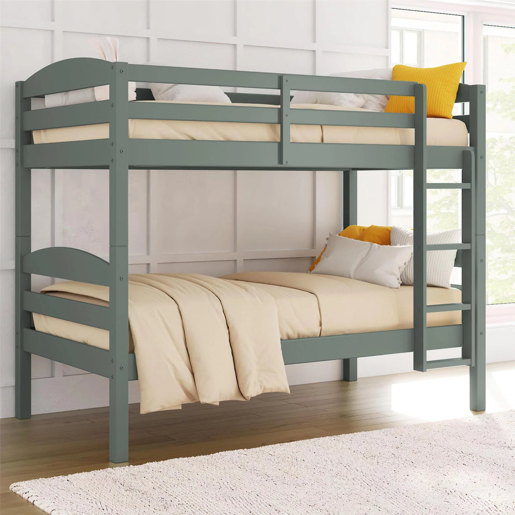 White Solid Wood Twin-over-Twin Convertible Bunk Bed J6407