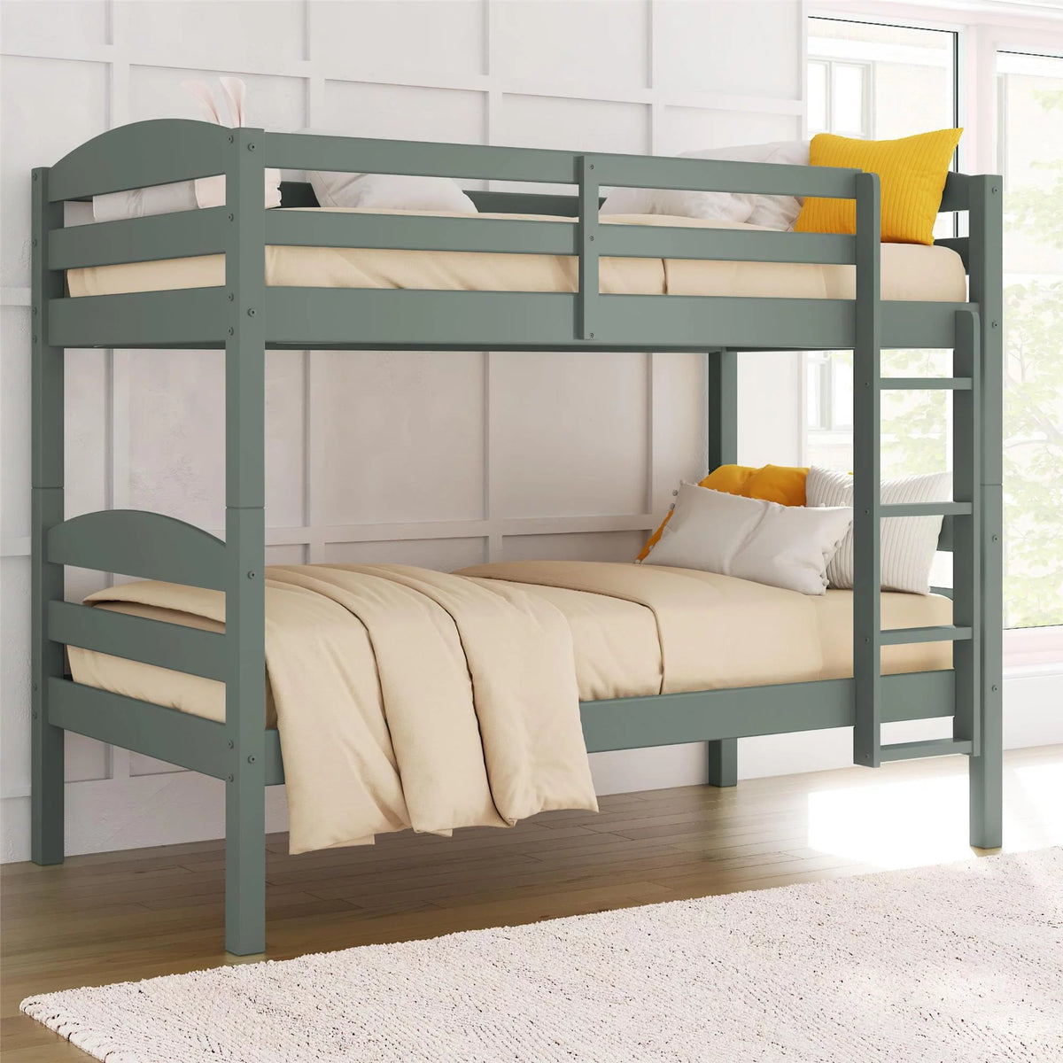 White Solid Wood Twin-over-Twin Convertible Bunk Bed J6407