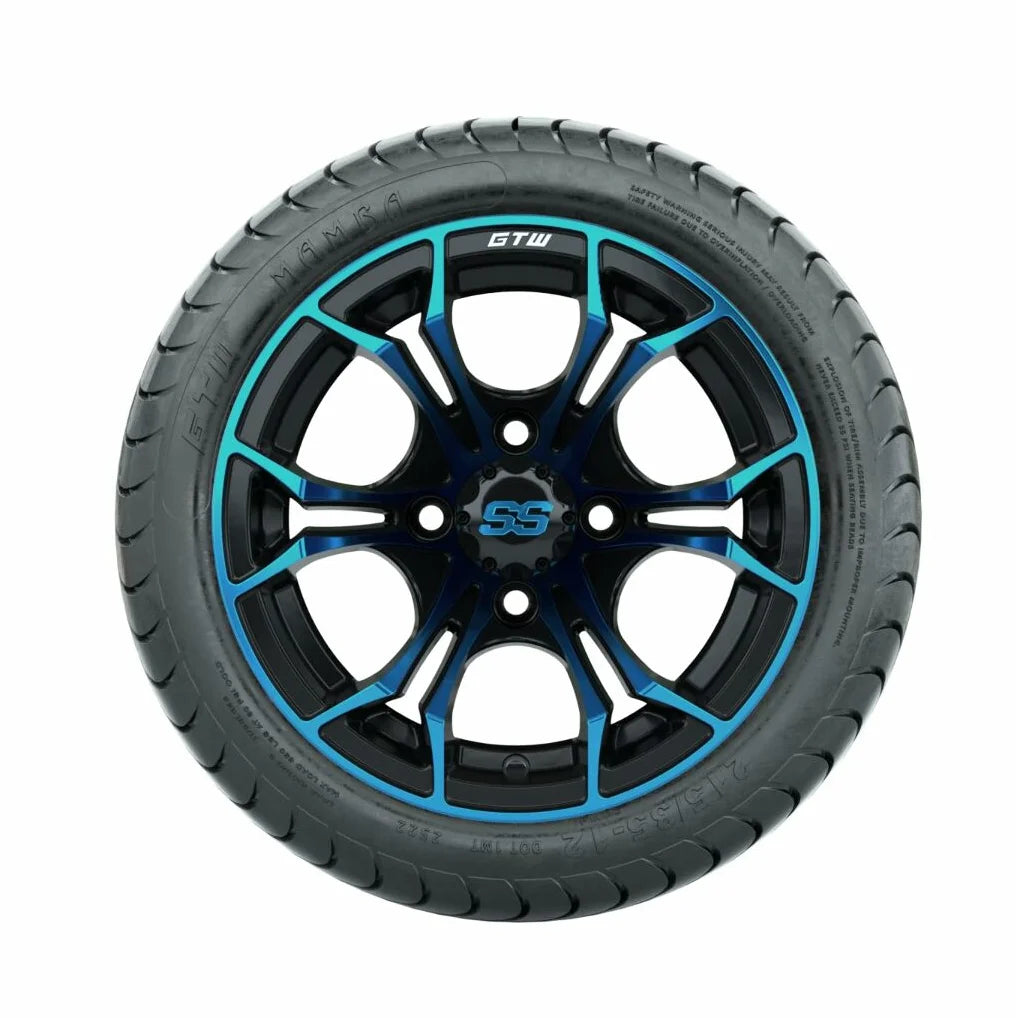 12 inch Blue/Black Wheel with Street Tire Set of 4 T606