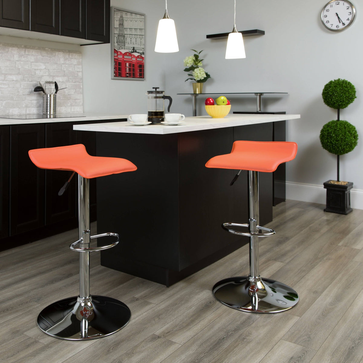 Black Vinyl Adjustable Height Barstool with Chrome Base H146304