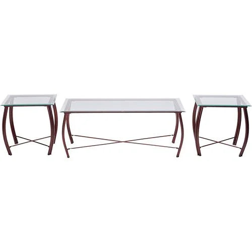 3 Piece Beveled Glass Coffee Table & 2 End Tables Set T30879