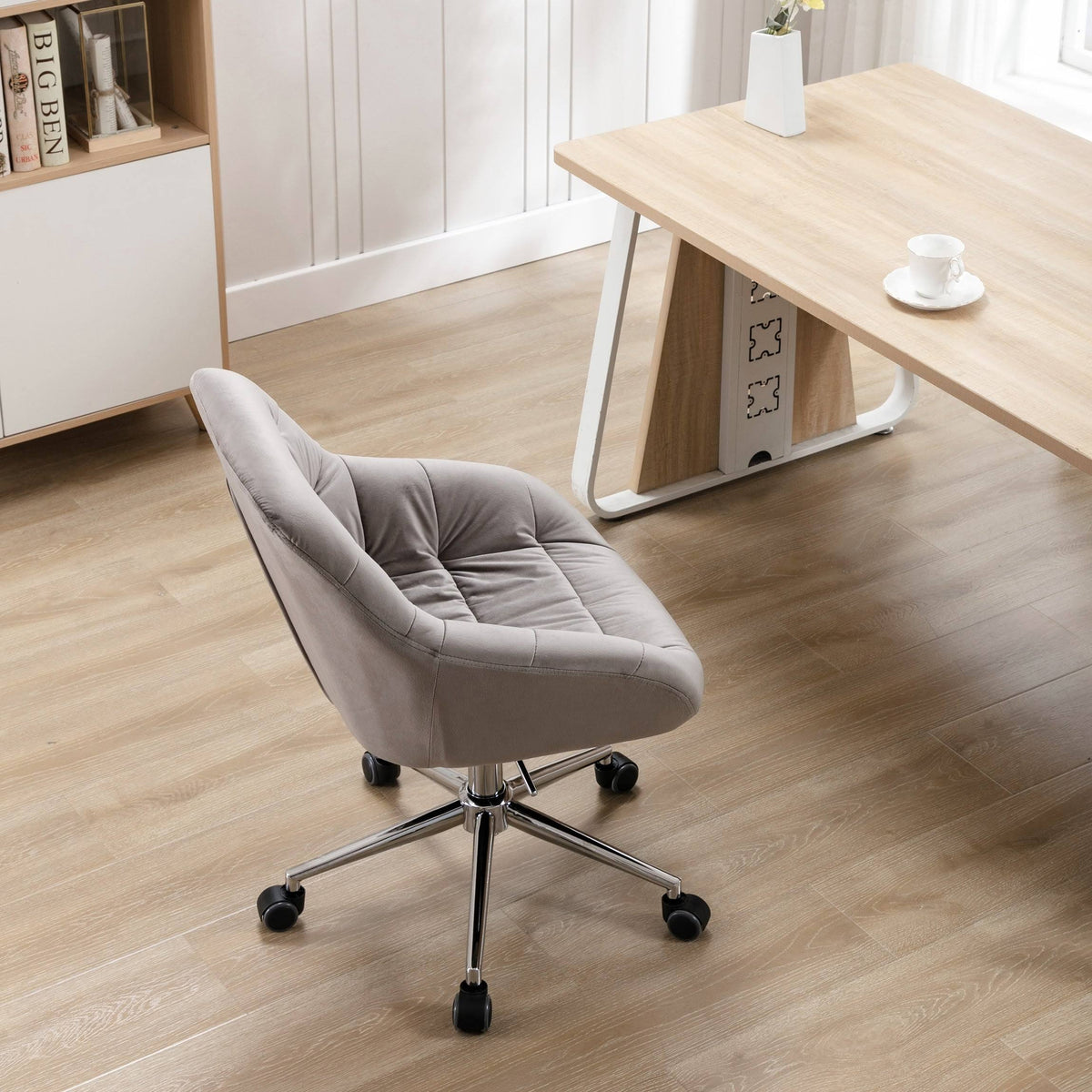 Fabric Upholstered Swivel Ergonomic Adjustable Height Task Chair Dark Grey B50136