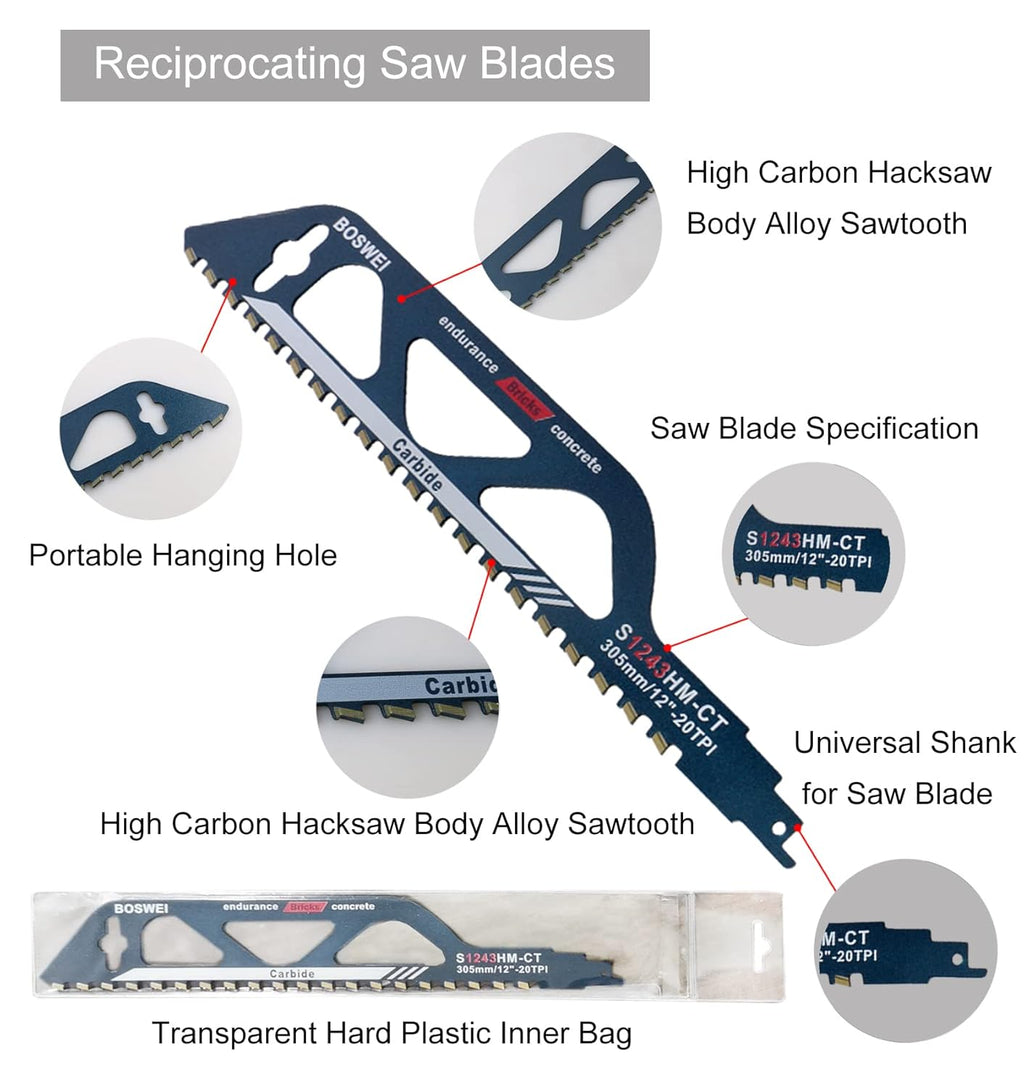 Reciprocating Saw Blades for Cutting Concrete, Masonry, Brick, Pack of 2 T45161
