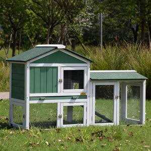 2-Tier Outdoor Wooden Rabbit Hutch with Ramp N7468