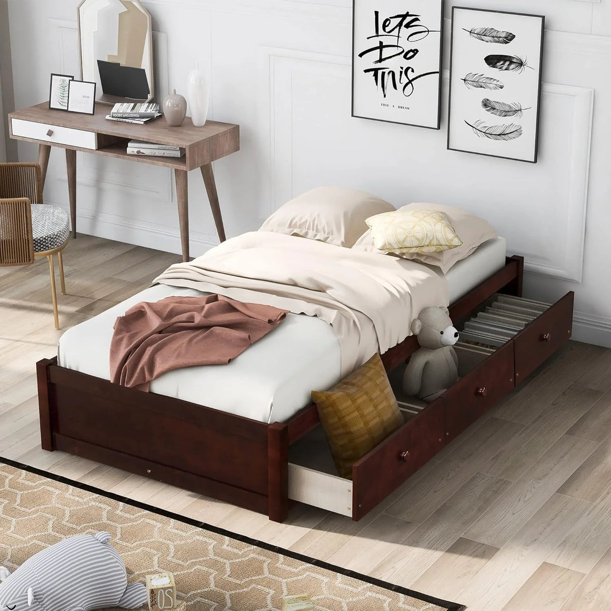 Solid Wood Platform Bed with Drawers Y6221